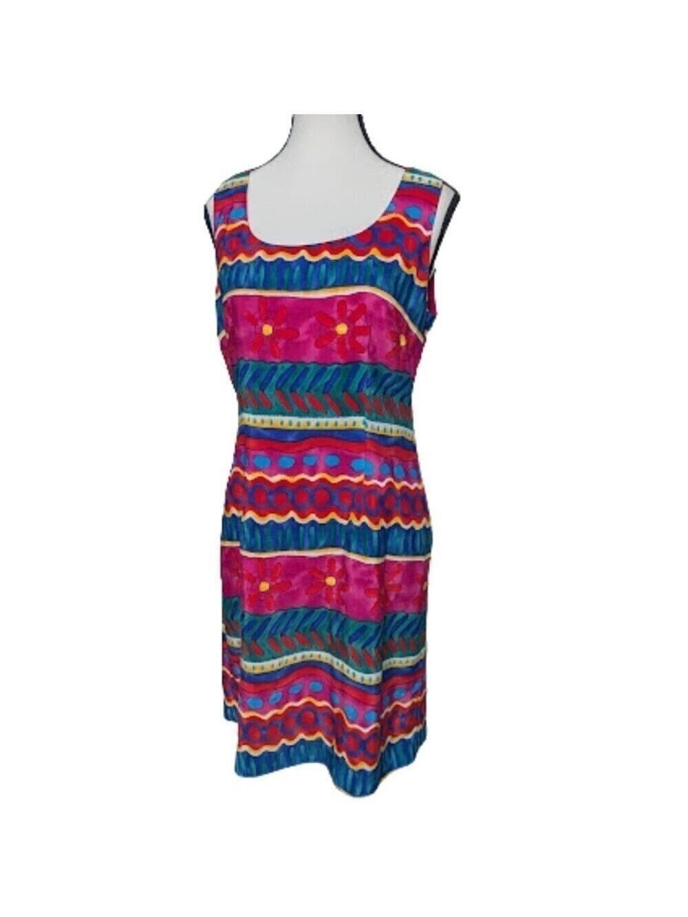 Vintage 1990s Jessica Howard Multicolor Print Shift Dress Size 8